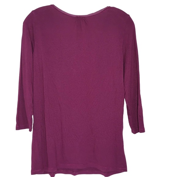 Eddie Bauer Pullover Pleated Scoop Neck 3/4 Sleeve Top M Fuchsia - Picture 2 of 3